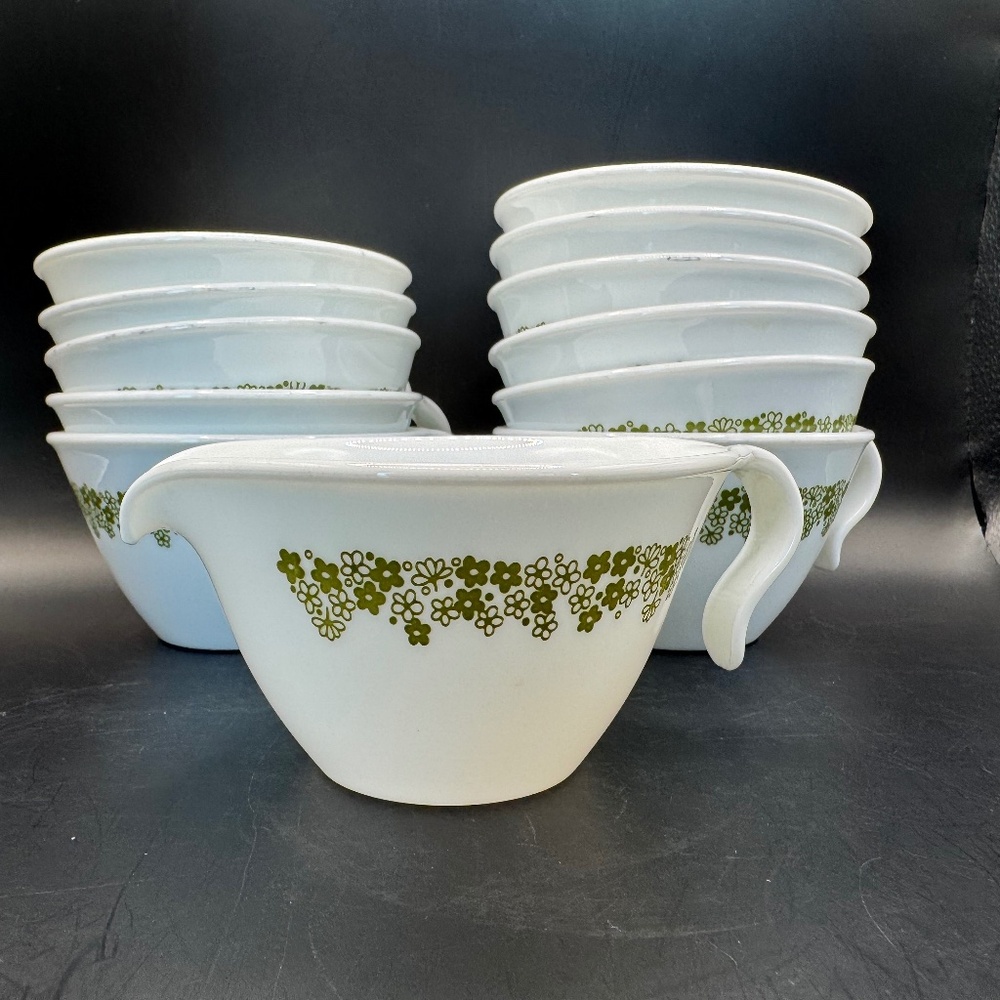Corelle by Corning Ware Spring Blossom or Crazy Daisy hook handle cups and cream